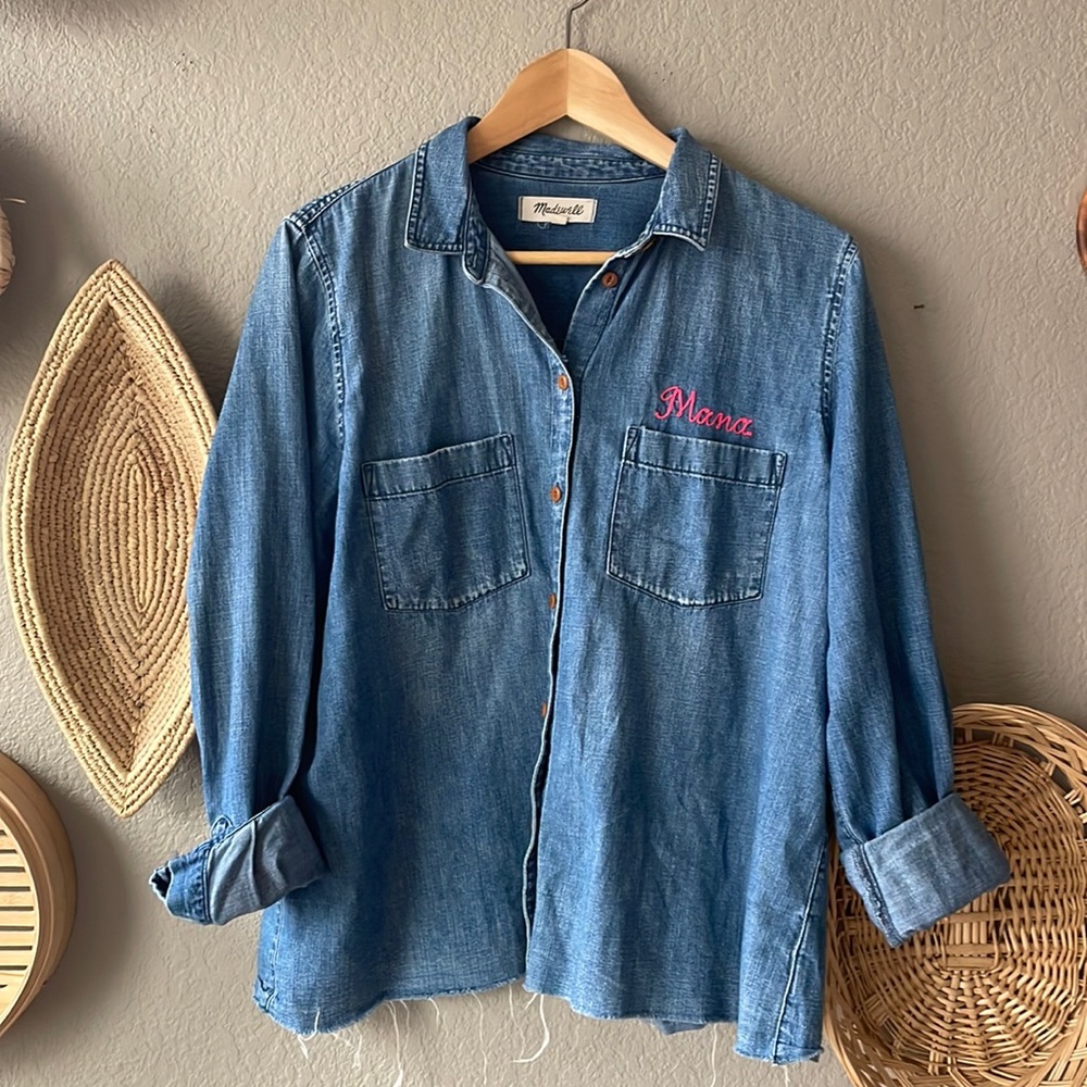 Madewell embroidered denim button down